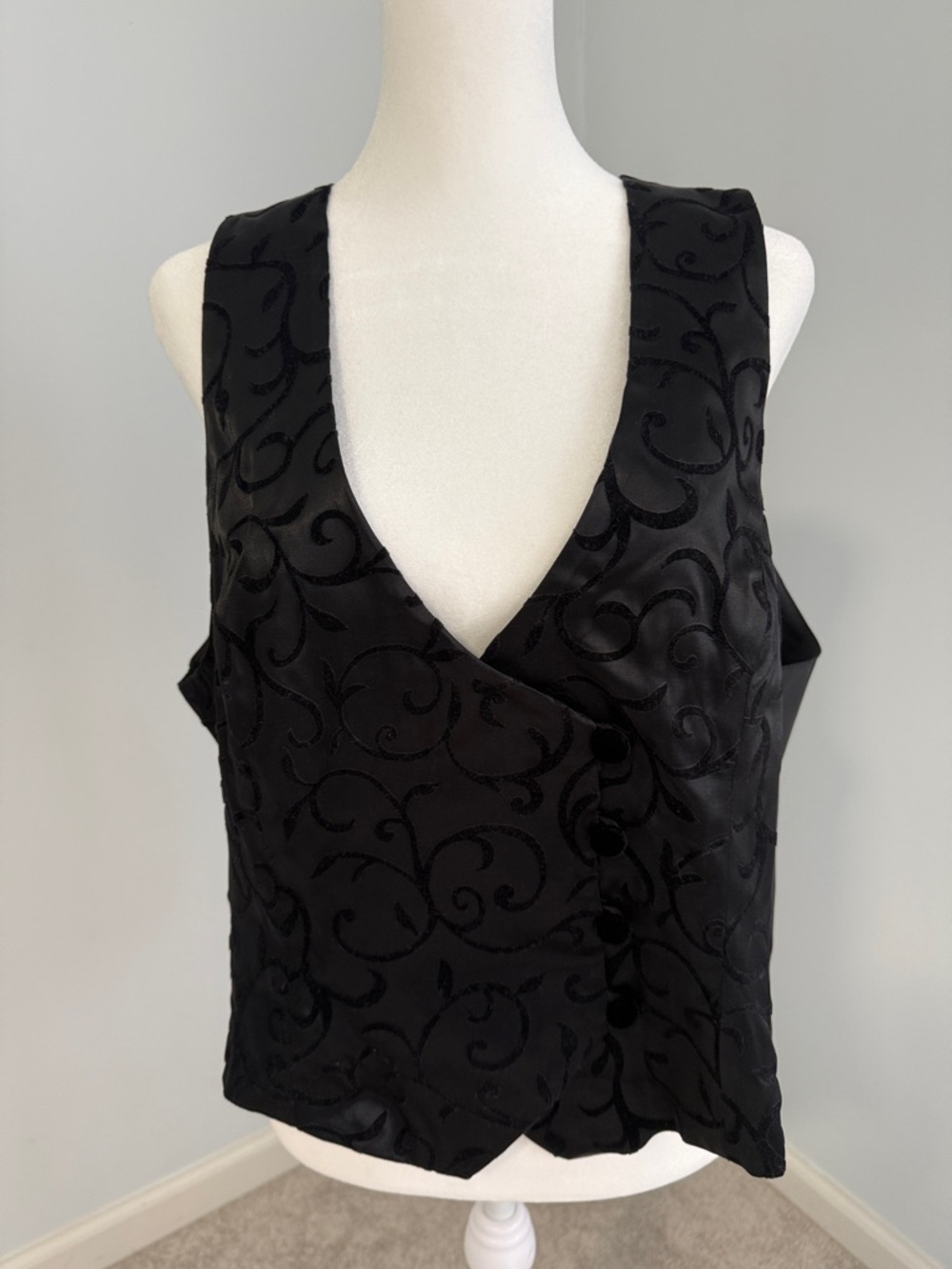 Norton McNaughton Black Velvet Swirl V-Neck Vest SZ12